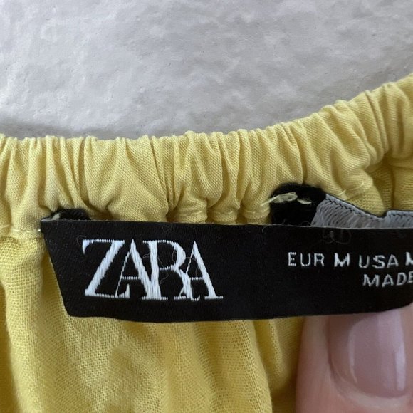 Zara Mini Dress size Medium Mustard Yellow Off The Shoulder Puff Sleeve - Picture 6 of 8